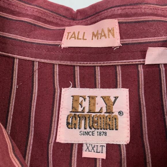 Vintage Ely Cattleman Shirt Mens 2XLT Tall Burgundy Pearl Snap Striped Western - Picture 4 of 9